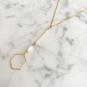 AINSLAY gold hexagon pendant necklace-GREEN BIJOU