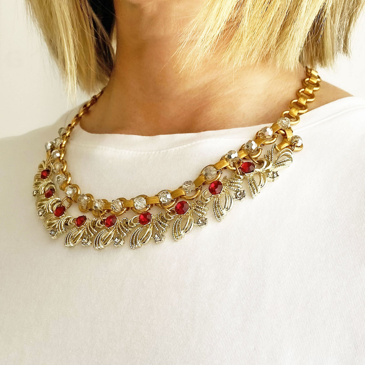 ASTRID vintage crystal necklace-GREEN BIJOU