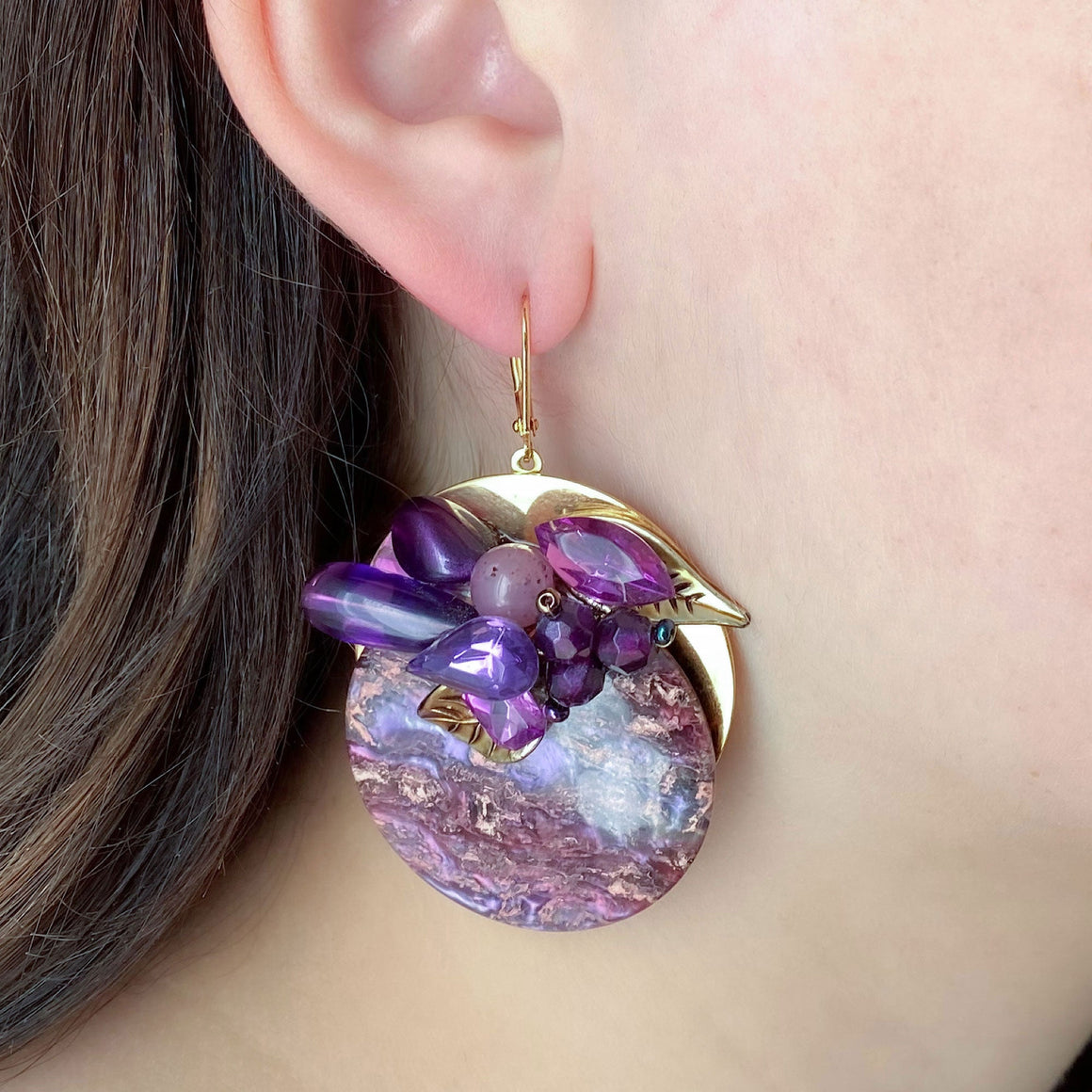 COULMAN purple statement earrings-GREEN BIJOU