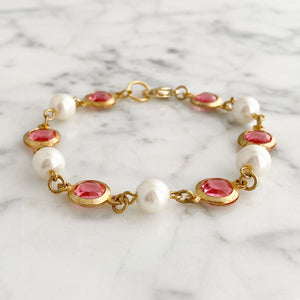 FULTON pearl and pink crystal bracelet-GREEN BIJOU