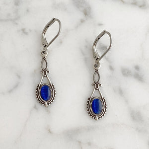 GAVIN silver and blue cat eye earrings-GREEN BIJOU