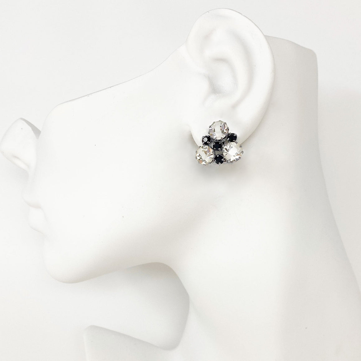 IZZY clear and black rhinestone clip earrings-GREEN BIJOU