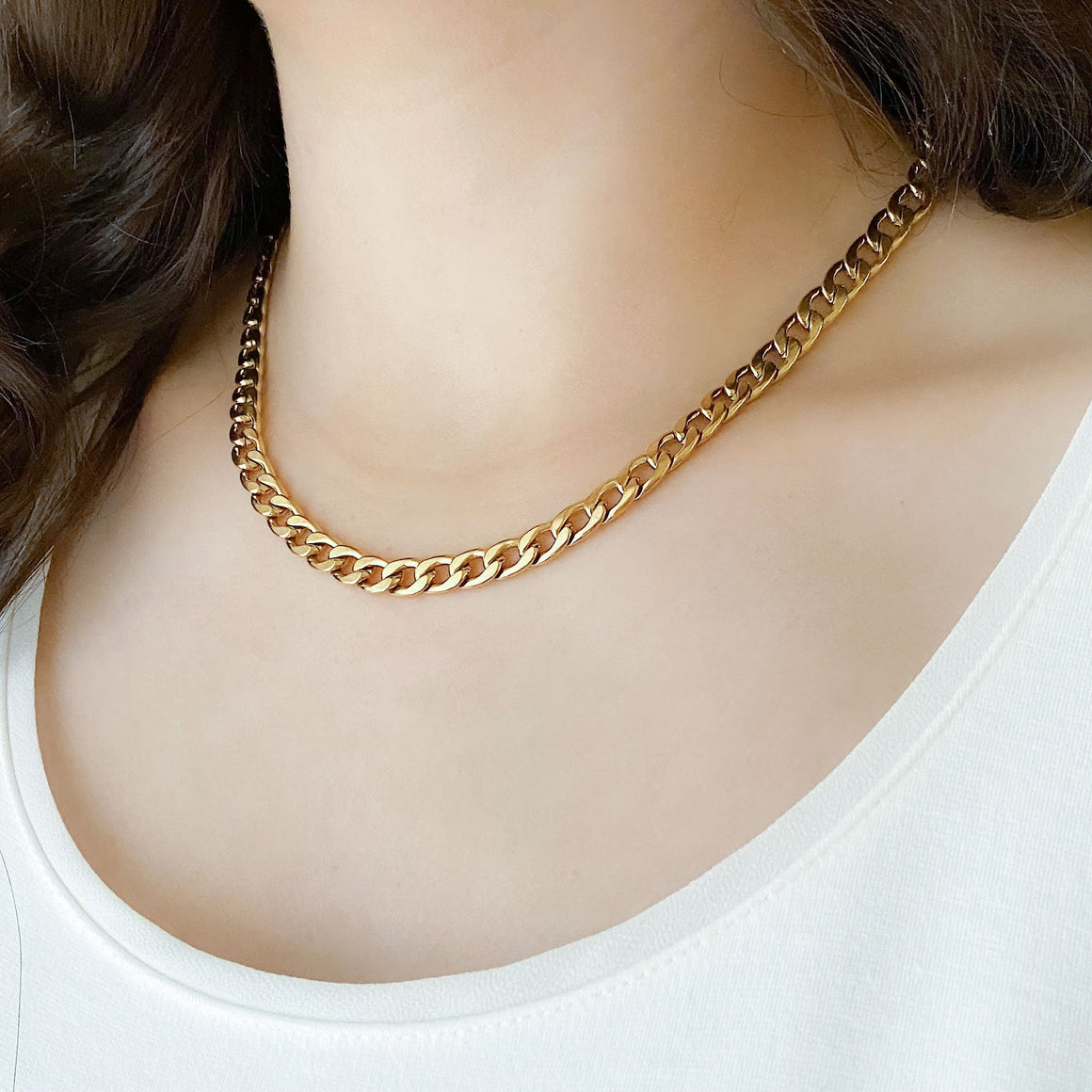 JOSH 16kt gold plated cuban chain necklace-GREEN BIJOU