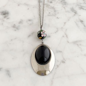 LAINEY black and silver oval pendant-GREEN BIJOU