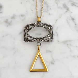 LAKOTA steel buckle and gold triangle necklace-GREEN BIJOU
