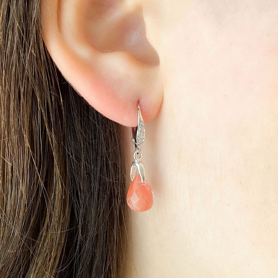 MARCEL pink crystal and sterling earrings-GREEN BIJOU