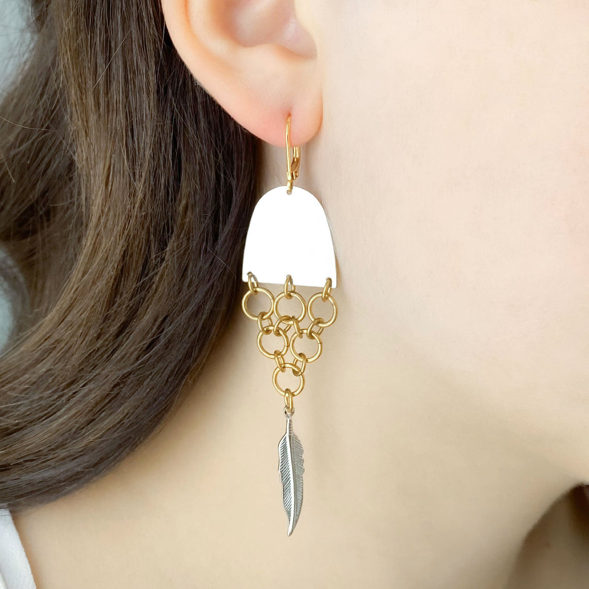 MONOHAN silver and brass fishtail earrings-GREEN BIJOU