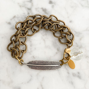 QUINCY silver leaf brass chain bracelet-GREEN BIJOU