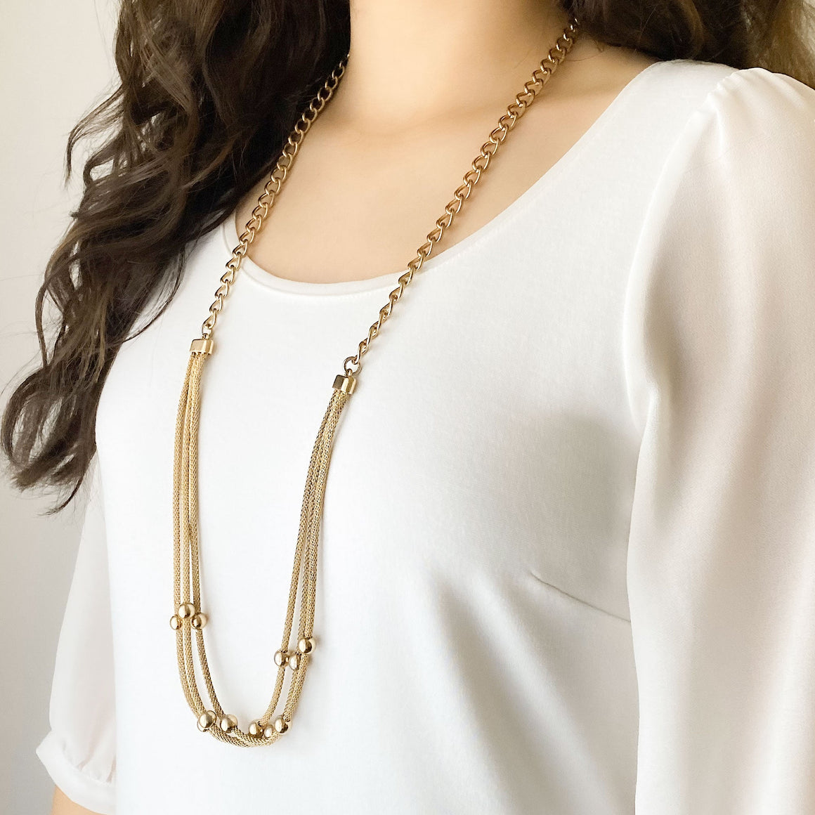 SEYMOUR gold long layered necklace set-GREEN BIJOU