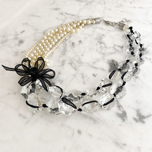 VIVA pearl crystal and ribbon necklace - 