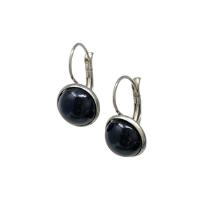 BENTON silver and black drop earrings-GREEN BIJOU