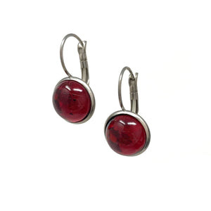 BENTON silver and ruby red drop earrings-GREEN BIJOU