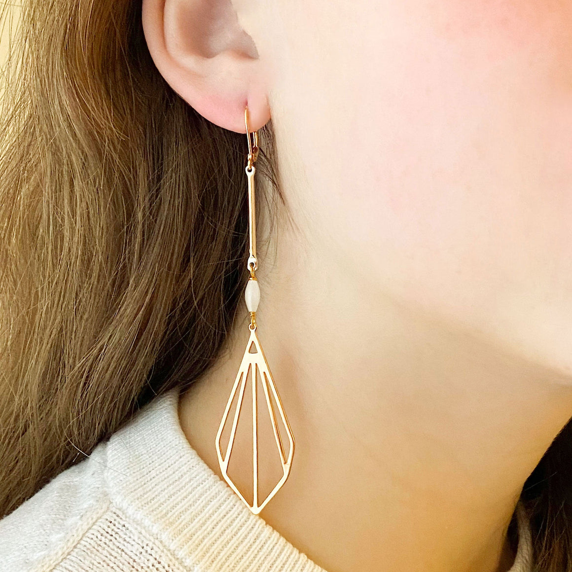 DANSON long 18kt gold plated earrings-GREEN BIJOU