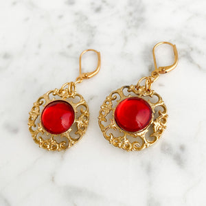 DAPHNE vintage red and gold earrings - 