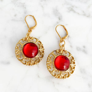 DAPHNE vintage red and gold earrings-GREEN BIJOU