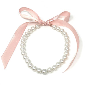 DOTTY blush pink ribbon pearl necklace-GREEN BIJOU