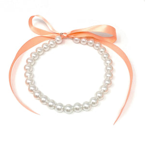 DOTTY coral ribbon pearl necklace-GREEN BIJOU