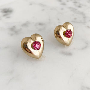 HALSTEAD vintage gold and pink heart studs-GREEN BIJOU