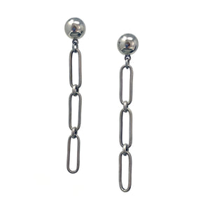 JULIEN silver paper clip earrings-GREEN BIJOU