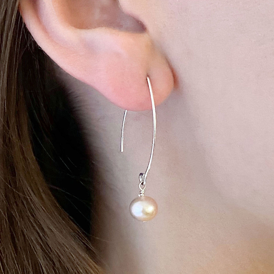 NYAH pink freshwater pearl sterling earrings-GREEN BIJOU