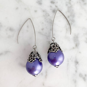 TATUM art nouveau purple pearl earrings-GREEN BIJOU