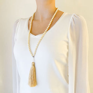TOVA pearl and champagne tassel necklace - 
