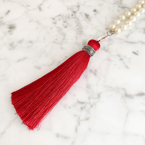 TOVA pearl and red tassel necklace - 