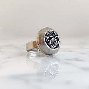VERMONT vintage silver flower cocktail ring - 