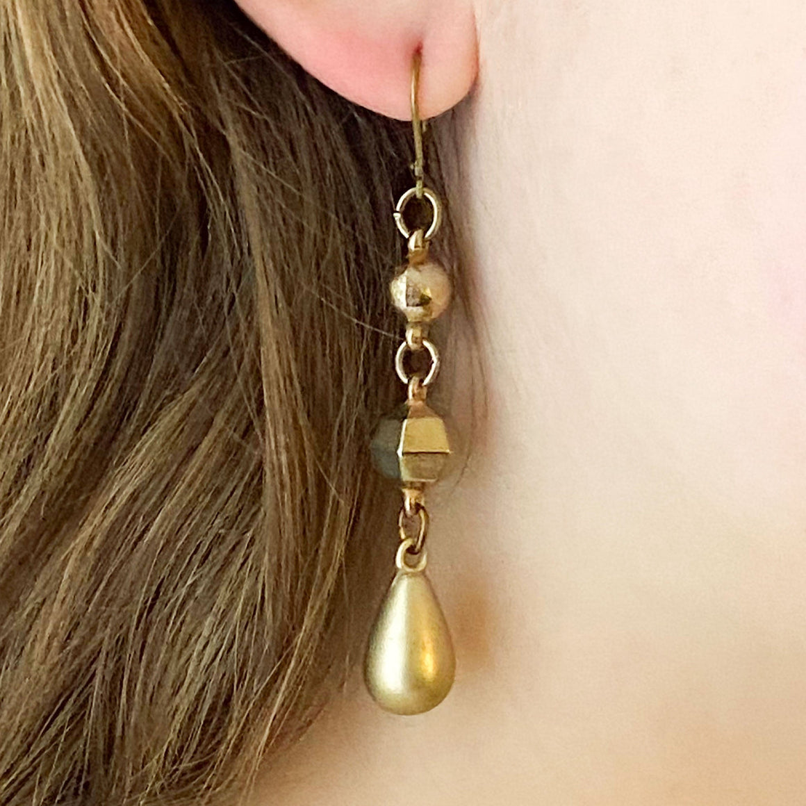 XENA lightweight bronze drop earrings-GREEN BIJOU