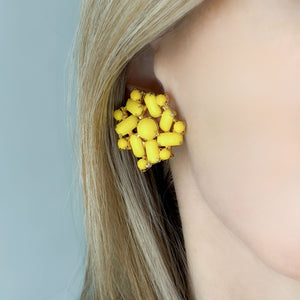 ABBY vintage yellow rhinestone statement clip earrings - 