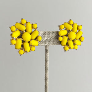 ABBY vintage yellow rhinestone statement clip earrings - 
