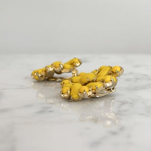ABBY vintage yellow rhinestone statement clip earrings - 