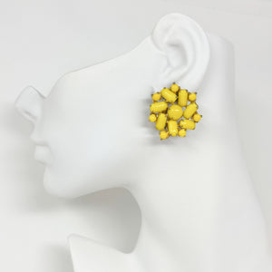 ABBY vintage yellow rhinestone statement clip earrings - 