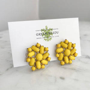 ABBY vintage yellow rhinestone statement clip earrings - 