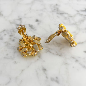 ABBY vintage yellow rhinestone statement clip earrings - 