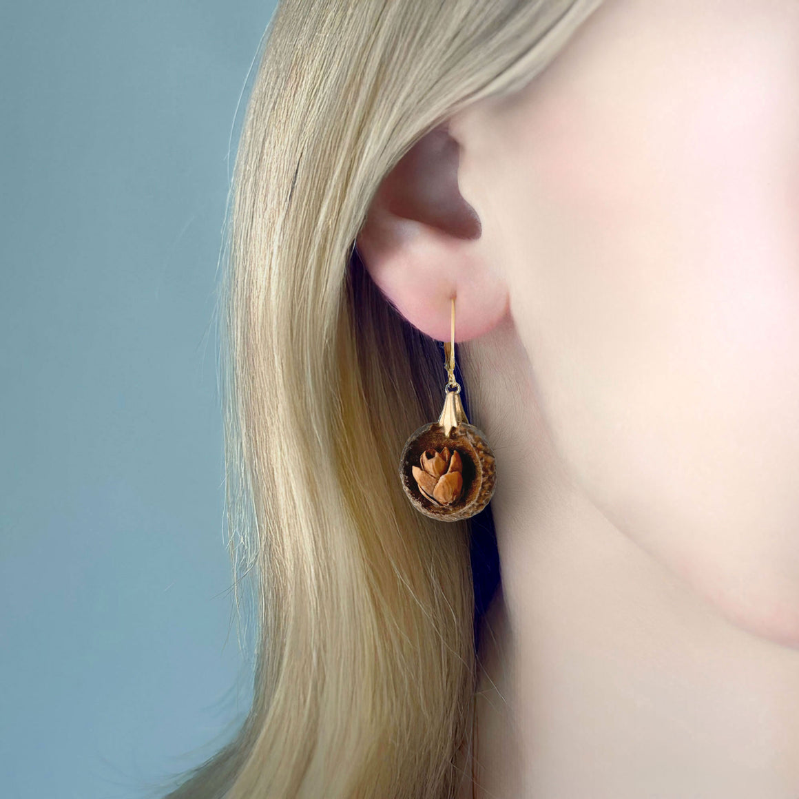 ACORNS vintage carved flower acorn drop earrings-GREEN BIJOU