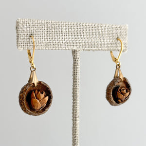 ACORNS vintage carved flower acorn drop earrings-GREEN BIJOU