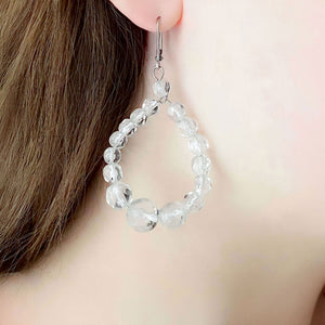 ADAYA vintage graduated clear crystal teardrop hoop earrings - 