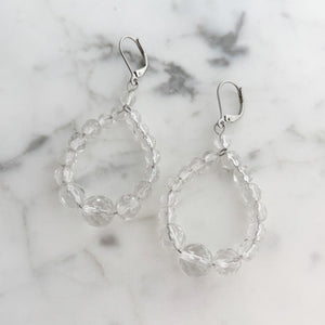 ADAYA vintage graduated clear crystal teardrop hoop earrings - 
