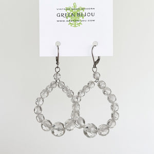 ADAYA vintage graduated clear crystal teardrop hoop earrings - 