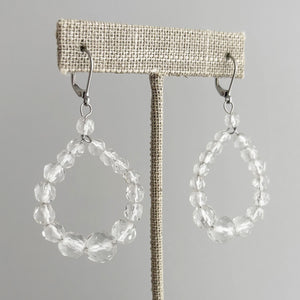 ADAYA vintage graduated clear crystal teardrop hoop earrings-GREEN BIJOU