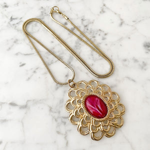 AGNES statement gold and fuchsia pendant - 