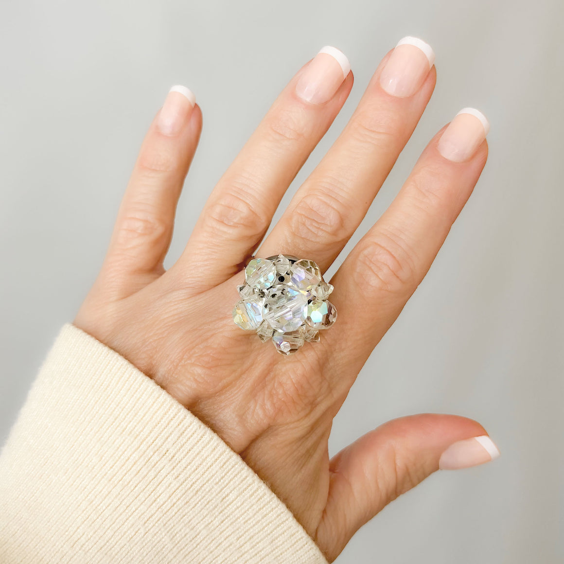 ALEXANDER vintage aurora borealis crystal cluster ring-GREEN BIJOU