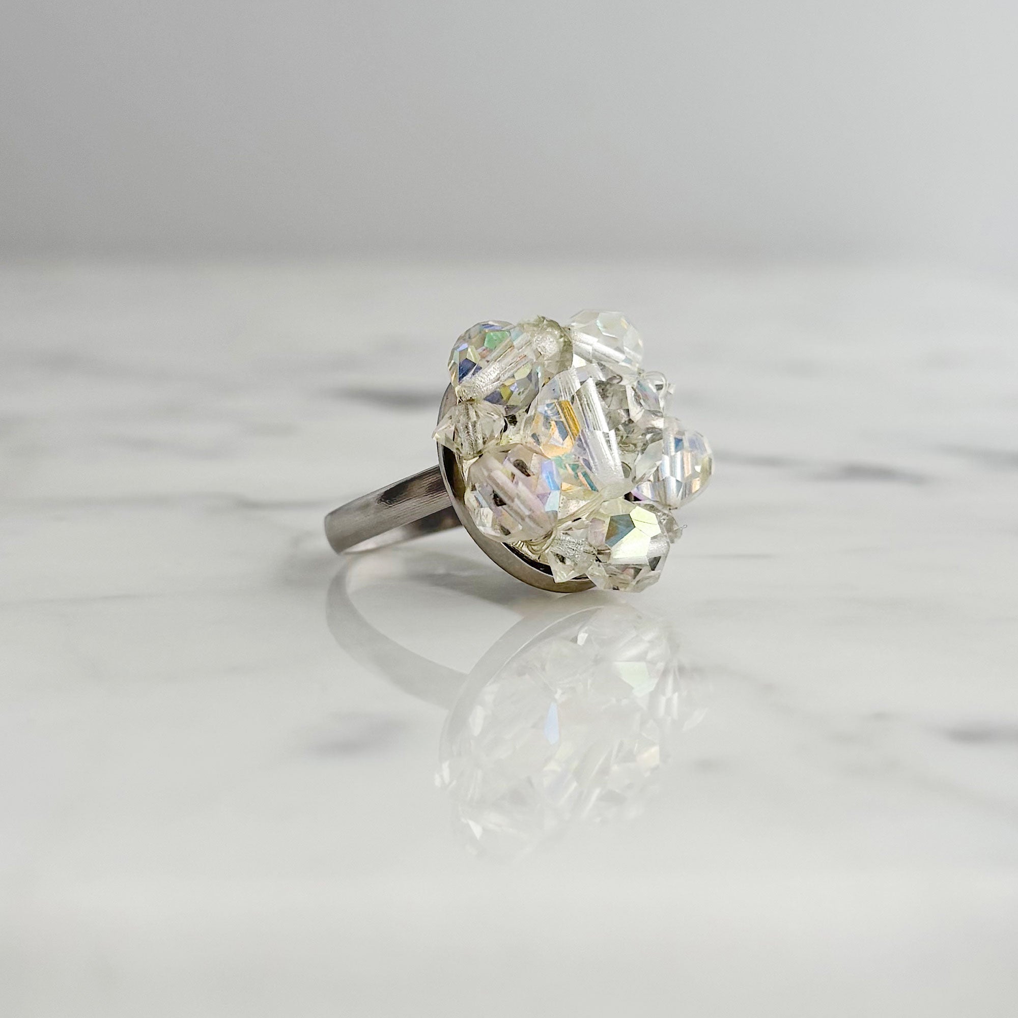 ALEXANDER vintage aurora borealis crystal cluster ring-GREEN BIJOU