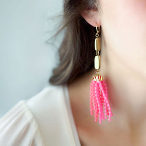 ALICE statement pink beaded tassel earrings - 