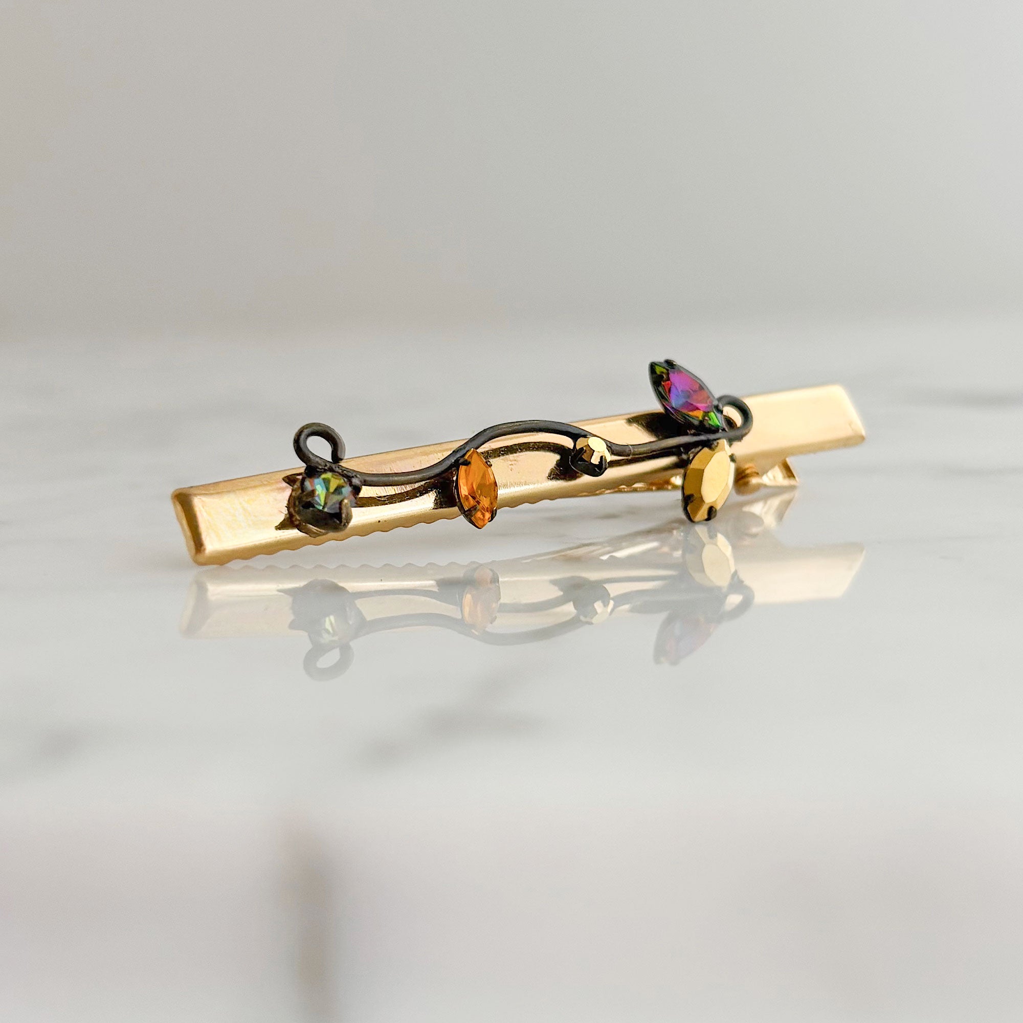AMELIE vintage bronze wire and rhinestone gold bar hair clip-GREEN BIJOU
