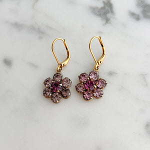 AMRITA small vintage amethyst rhinestone flower earrings - 