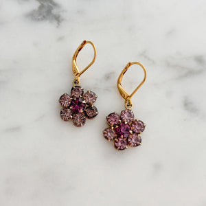 AMRITA small vintage amethyst rhinestone flower earrings-GREEN BIJOU