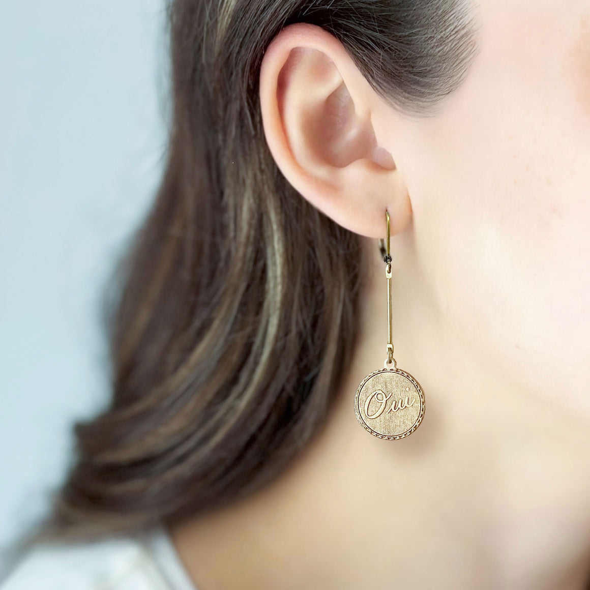 ANAIS Oui et Non oxidized brass french earrings-GREEN BIJOU