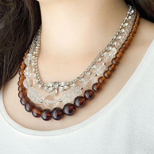 ANNASTASIA triple strand clear and amber glass bead necklace - 